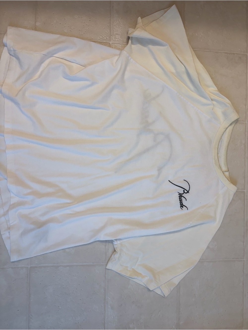 Rhude Cream Crewneck Tee with Signature Neck Label